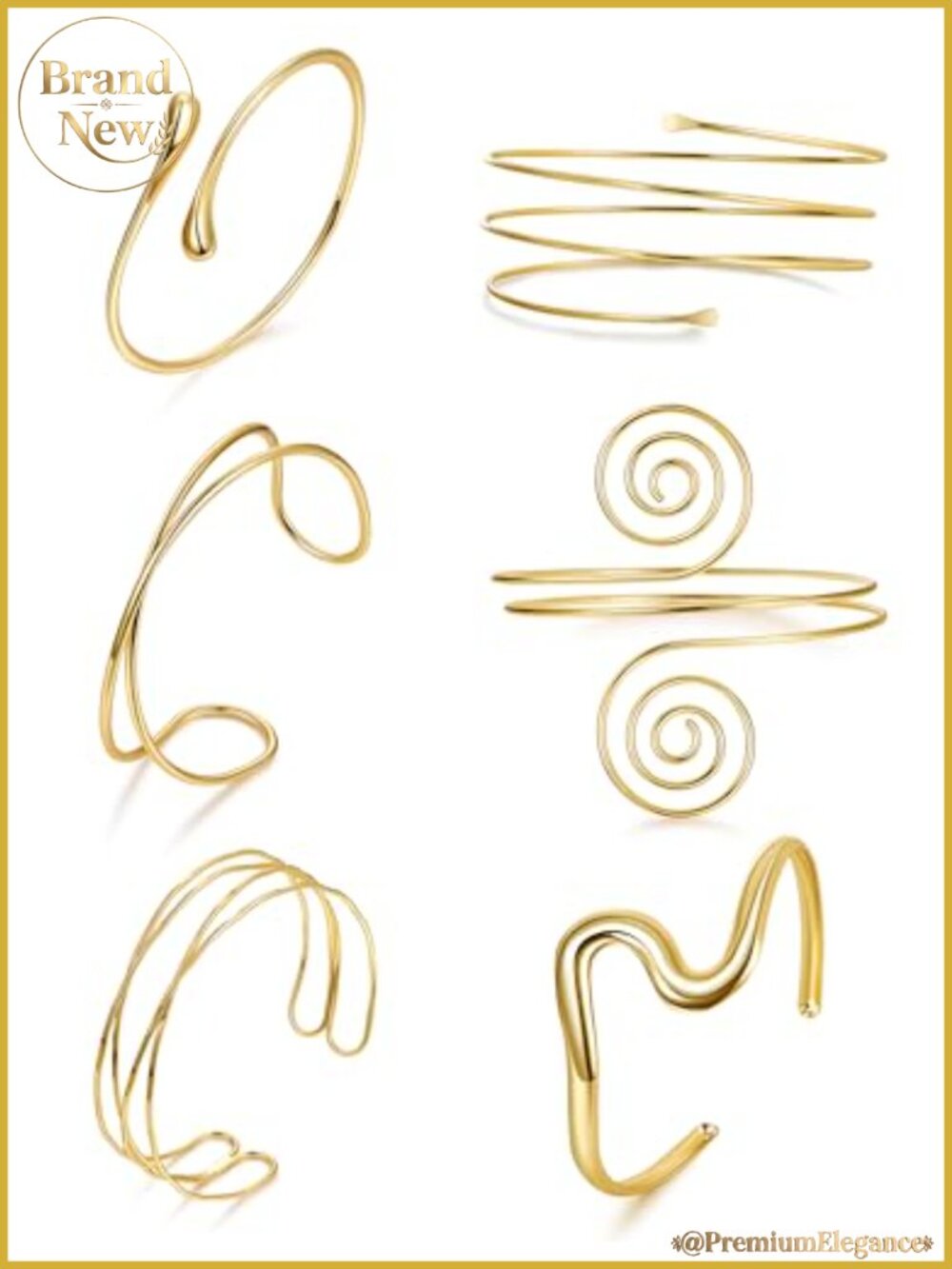 6 Pack Upper Arm Cuffs Adjustable Gold Bangle Women Minimalist Arm Jewelry Set